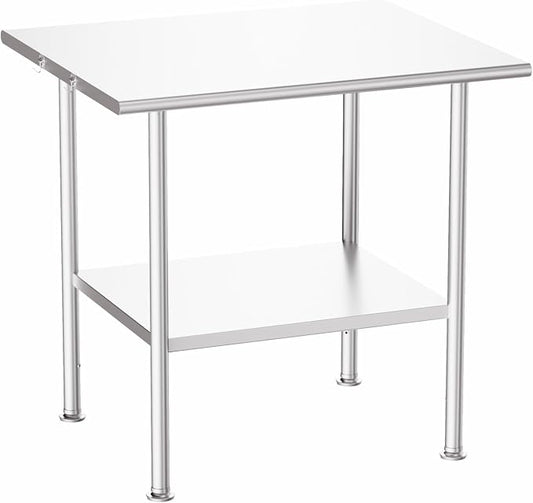 Atelicf NSF Stainless Steel Prep Table 30X36 inch, Rounded Flat Top | Commercial-grade table for restaurants, kitchens, food trucks, breweries, bars, garages, and outdoor BBQ