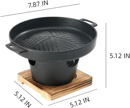 Mini charcoal Grill, 7.8in Portable Charcoal Grill with Wooden Base, Portable Grill Smokeless（Single Person）