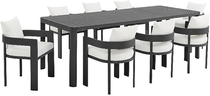 Modway Tahoe Aluminum 9-Piece Patio Dining Set in Gray White