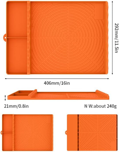 Silicone Grill Mat Compatible with Blackstone,Heat Resistant,16 x 11.5 Inches,Three-Zone Design with Storage Compartment, Dishwasher Safe (Orange)