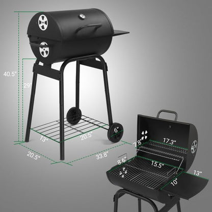 Black Charcoal Grill With Side Table, Mobile BBQ Grill With Wheels, Outdoor Charcoal Barbecue Grill with Wheels for Garden, Camping,Outdoor Grilling Station, Barbecue With Side Table (33INCH)