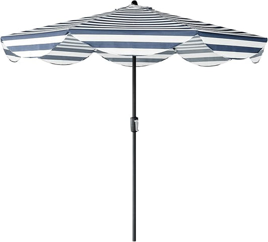 Tempera 9ft Scalloped Patio Umbrellas Outdoor Table Umbrellas with Fade Resistant Canopy, 8 Sturdy Rids, Elegant Vintage Umbrellas for Lawn, Pool, Deck, Balcony