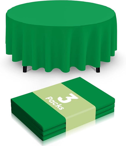 Smiry Disposable Table Cloth 3 Pack, 84 Inch Round Waterproof Plastic Tablecloth, Decorative Round Table Covers for Party, Birthday, Picnic, Green