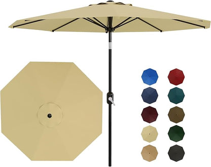 Garvee 9 ft Patio Umbrella - 8 Sturdy Ribs Outdoor Table Umbrella with Crank Lift & Push Button Tilt - Market Umbrella for Pool, Deck, Yard, Garden- Beige