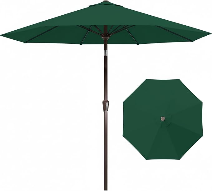 9FT Auto-Tilt Patio Umbrella|Outdoor Market Table Umbrella with 8 Fiberglass Ribs for Pool,Deck&Backyard
