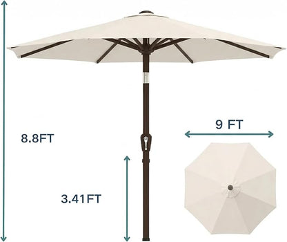 PatioKingdom 9FT Patio Outdoor Umbrella-UPF 50+ Sun Shade with Wind Vent, Push-Button Tilt & Smooth Crank Lift, Rust-Resistant Fiberglass Frame for Garden, Backyard,Yard (Creamy-white)