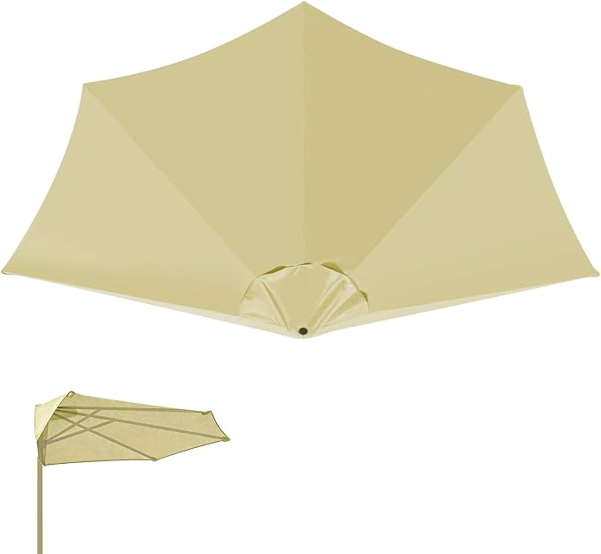 9FT 5Ribs Patio Half Umbrella Replacement Canopy Cover, Half Outdoor Umbrella Replacement Cloth, Market Yard Umbrellas Top Cover, Waterproof & UV-Protective (Only Canopy, Frame Not Included)