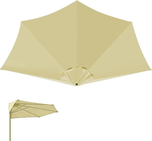 9FT 5Ribs Patio Half Umbrella Replacement Canopy Cover, Half Outdoor Umbrella Replacement Cloth, Market Yard Umbrellas Top Cover, Waterproof & UV-Protective (Only Canopy, Frame Not Included)