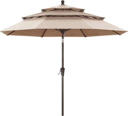 ABCCANOPY 9FT 3-Tier OLEFIN® Patio Umbrella, 5-Year No Fading, Light Beige | Heavy Duty Fade-Resistance Outdoor Table Umbrella, 8 Sturdy Ribs, Tilt, Crank for Deck, Backyard, Garden, Yard, Pool