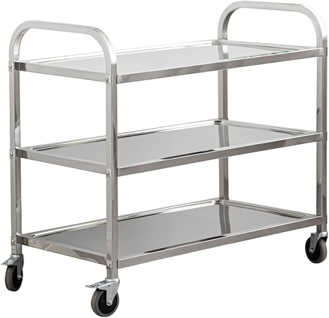 uyoyous Extra Large 3 Tier Stainless Steel Utility Cart 37x20x37 inch | Heavy Duty Rolling Cart Food Storage Service Trolley with 360° Rotatable Wheels for Kitchen Hotel Restaurant Home Use