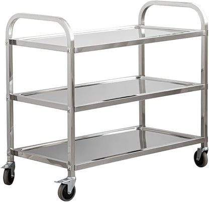 uyoyous Extra Large 3 Tier Stainless Steel Utility Cart 37x20x37 inch | Heavy Duty Rolling Cart Food Storage Service Trolley with 360° Rotatable Wheels for Kitchen Hotel Restaurant Home Use