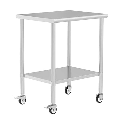 Stainless Steel Table with Wheels 24" x 30" Utility Worktable with Adjustable Undershelf for Commercial Kitchen, Garage, Restaurant