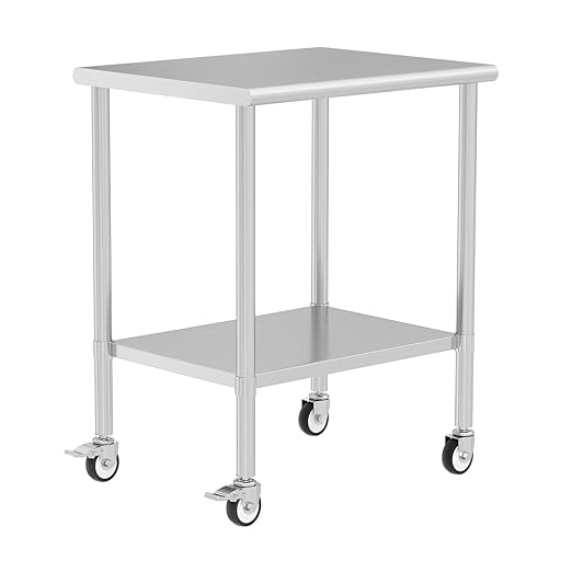 Stainless Steel Table with Wheels 24" x 30" Utility Worktable with Adjustable Undershelf for Commercial Kitchen, Garage, Restaurant