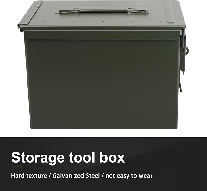 50 Cal Ammo Can & Ammo Box, Fireproof & Waterproof Metal Storage Box - Perfect for Ammo, Lithium Batteries & RC Car Batteries (Without Lock, Black-12.1" 6.1" 7.5")
