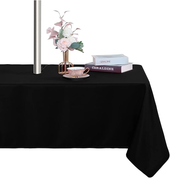 Fitable Outdoor Tablecloth for 6ft Rectangle Tables, Black, 60 x 84 Inch | Washable Waterproof Wrinkle Free Table Cover, Zipper and Umbrella Hole, For Spring Summer Party Picnic Camping Patio Indoor