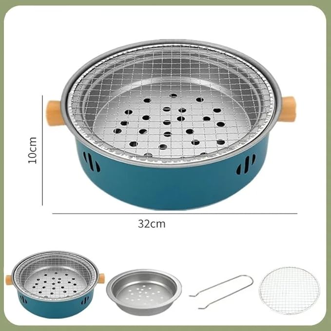 Portable Charcoal BBQ Grill, Mini Barbecue Stove For Outdoor Camping, Beach, Picnic, And Backyard Use(Blue)