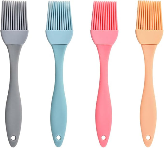 Silicone Oil Brush 4PCS Household Pouring Pastry Brush with Removable Head for Kitchen Cooking Baking Grilling Sauce Butter Marinade Blue Gray Pink Apricot