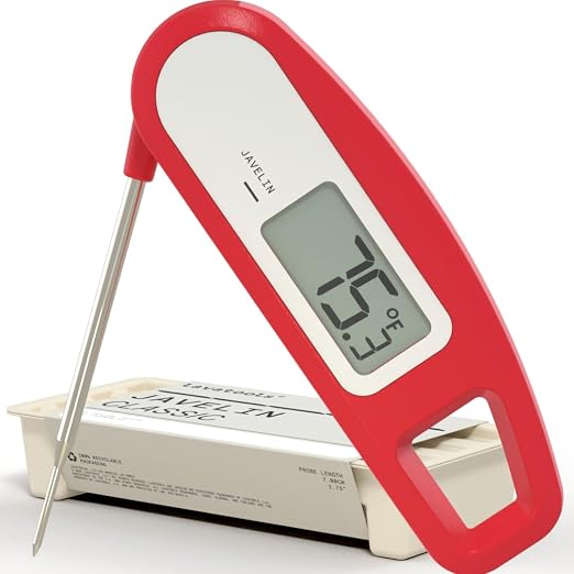 Lavatools Javelin® Ultra-Fast 3-Second Digital Instant Read Meat Thermometer for Grill and Cooking, 2.75" Probe, Compact Foldable Design, Large Display, IP65 Water Resistant, NSF Certified – Crimson