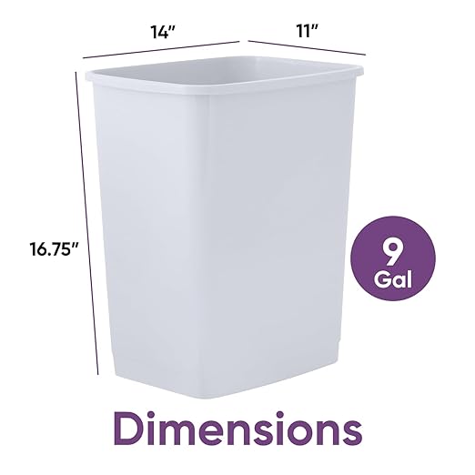 Superio Kitchen Trash Can 9 Gallon Slim Waste Bin 37 Qt Durable Plastic, Fit Small Spaces, Office, Bathroom, Under Counter (2, White Smoke)