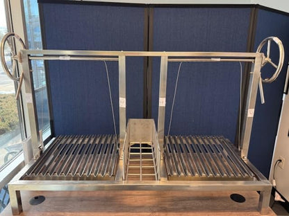 Double Santa Maria Grill Built in BBQ Cooking Grill with brasero -Argentine Barbecue V grate adjustable height