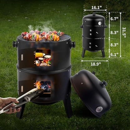 Portable Charcoal Grill 40" - Heavy-Duty Outdoor BBQ with Thermometer & Access Doors, Perfect for Camping, Beach, Garden, Patio & Backyard - Black 80x41x48cm