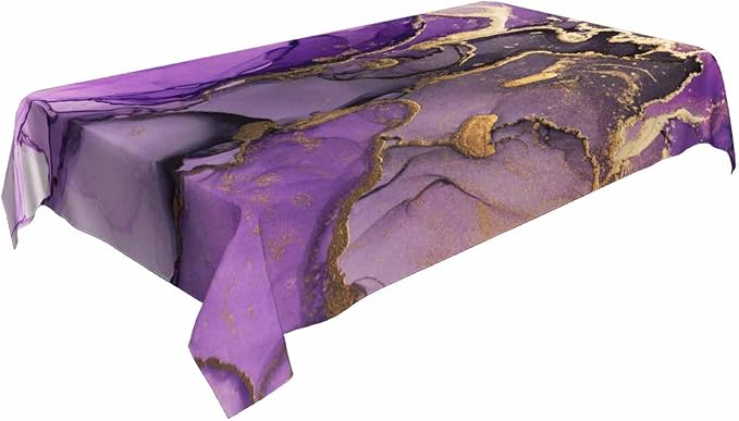 Purple Ink Gold Powder Decorative Rectangle Tablecloth Ripple Textures Color Blending Creative Art Polyester Table Cloths Kitchen Table Cover for Dining BBQ Picnic Coffee Table 52 x 70 Inch 4-6 Seats