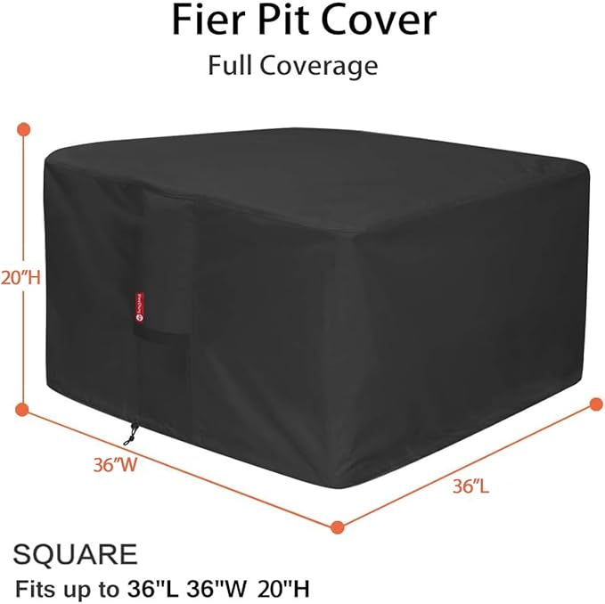 SheeChung Fire Pit Cover Square 36"L x 36"W x 20"H,Waterproof 600D Outdoor Firepit Table Covers ,Tear Resistant,All Weather Resistant,Fire Pit Cover for 33-36 Inch Square Propane Fire Pit/Table