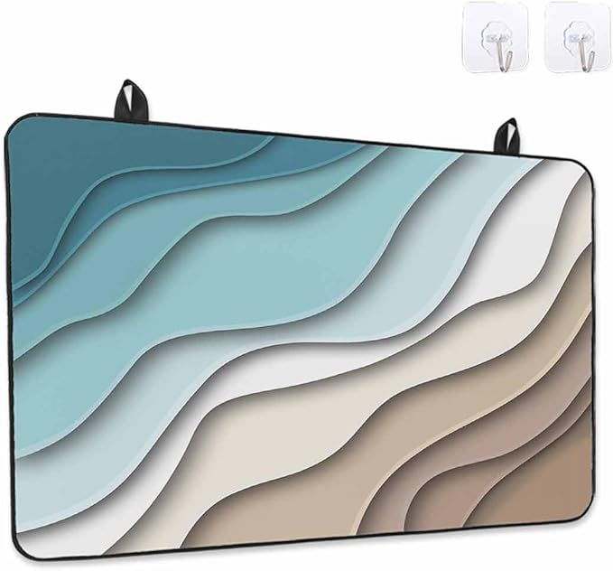 Stove Top Covers for Electric Stove 31x24 Inches, Teal Brown Ombre Cream HeatResistant Glass Cooktop Protector, Modern Geometric Sea Waves Abstract Ceramic Stovetop Countertop Covers Mat, Oven Cover