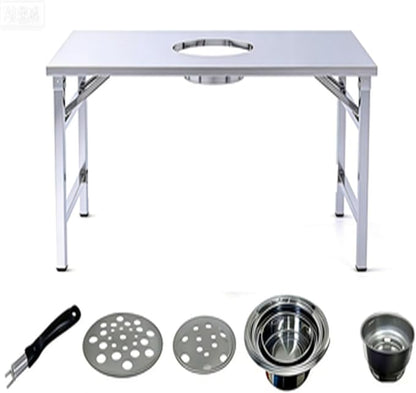 Embedded Stainless Steel Korean Charcoal BBQ Grill Foldable Outdoor Table, Outdoor Barbecue and hot Pot Easy Clean Multifunctional Design Patio Family Party & Restaurant,Rectangle L3.9ft*W2.6ft/