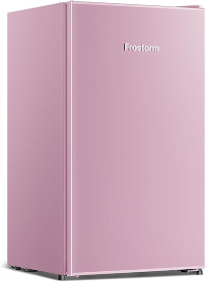 3.2 Cu Ft Mini Fridge with Freezer - Energy Efficient, Large Capacity Single Door Upright Freezer for Bedroom, Office & Dorm | Small Fridge, Reversible Door, ETL Certified(Pink)