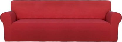 PureFit Stretch Couch Covers for Sofa 4 Seater Slipcovers Red | 1-Piece Sofa Cover Washable Soft Couch protector, Couch Slipcover with Non Skid Foam and Elastic Bottom for Kids, Dogs