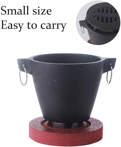 Portable Japanese Smokeless Mini Barbecue Charcoal Grill for Single Person Camping Picnic Party Cooking with Wooden Base and Fuel Holder