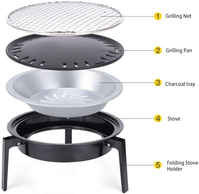 Portable Charcoal Grill, 12.6" Folding Barbecue Charcoal Grill, with Round Removable Grilling Net Grilling Pan Net Grabber, Easy To Clean, Mini BBQ Grill for Outdoor Cooking Camping Picnic