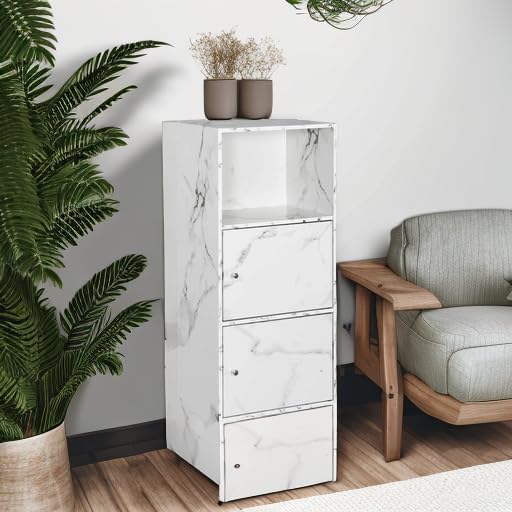 Convenience Concepts Xtra Storage 2 Door Cabinet with Shelf, White Faux Marble
