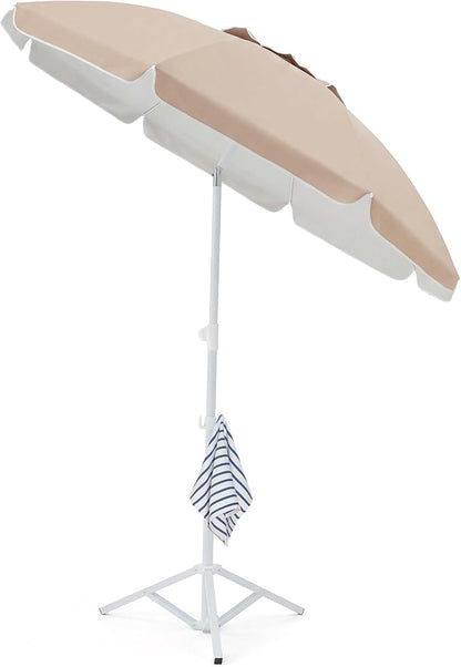 JEAREY 6.5ft Sun Shade Umbrellas, Portable Umbrella with Stand, Lightweight Sun Protection Free Standing Sport Umbrella for Outdoor Sports, Camping, Fishing, Patio, Beach, Beige