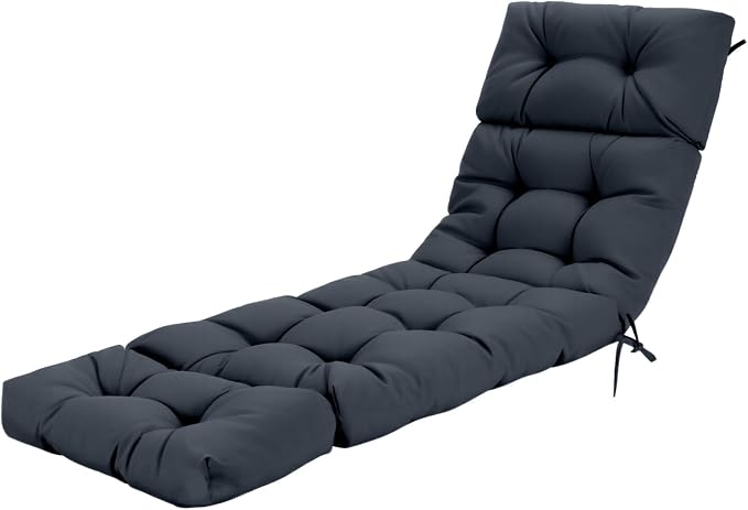 Tangkula Chaise Lounge Cushions Outdoor, 73 x 22 Inch Patio High Back Recliner Cushion with 4 String Ties, 4” Thick Padded Lounge Chair Cushion Replacement for Outdoor Indoor Furniture (1, Gray)