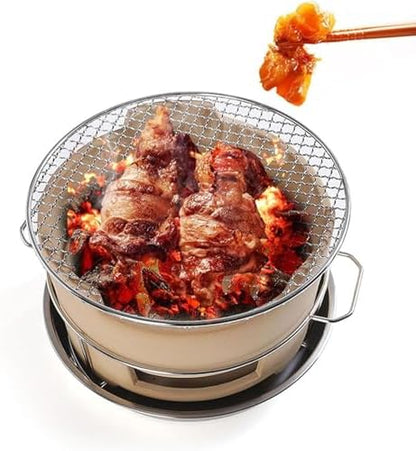 Portable Charcoal Grill 21CM Round Fire Pit Outdoor Ceramic Cooking Stove Tabletop BBQ Ideal for Camping and Backyard Use (A 21CM)
