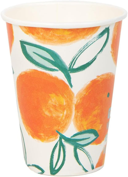 Talking Tables Recyclable Paper Party Cups for BBQ Picnics Lemon & Orange Citrus Design, | Disposable Table Decorations for Alfresco Dining Tropical Theme BBQ Essentials,Pack of 8