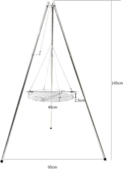 Charcoal Grills Outdoor Large Tripod Stainless Steel Barbecue Grill with Grill Net Camping Party BBQ Campfire Hanging Pot Bracket Outdoor Grill