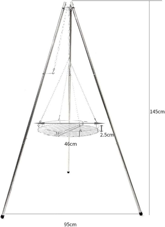 Charcoal Grills Outdoor Large Tripod Stainless Steel Barbecue Grill with Grill Net Camping Party BBQ Campfire Hanging Pot Bracket Outdoor Grill