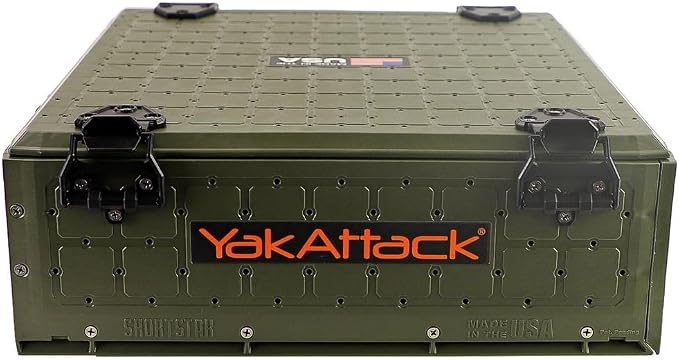 YakAttack ShortStak Solo Storage Box - Size & Color Options | Standalone Low-Profile Crate with Lid, Hinges & Latches | GridLoc Mounting Panels | Slider Feet for Under-Seat Use | Made in USA