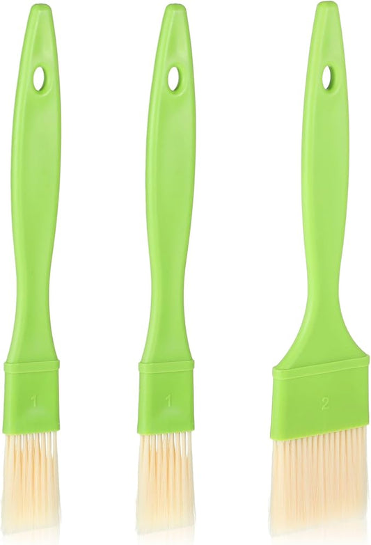 3 Pcs Pastry Brush Set – Heat Resistant Bristle Basting Brushes for Cooking, Kitchen Food Brush for Baking, Grilling, Spreading Oil, Butter, BBQ Sauce, Marinade (1/1/2 inch, Green)