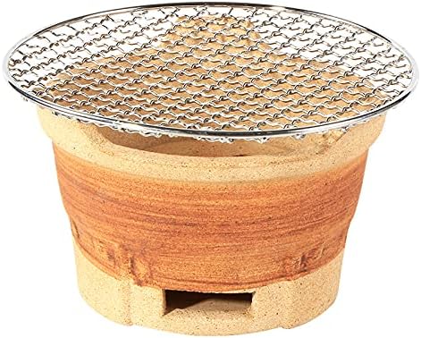 Clay Charcoal Barbecue Grill, Outdoor Table Grill with Stainless Steel Barbecue Net, Old Fashioned Clay Stove for Party Camping Picnic Carbon Furnace,Brown