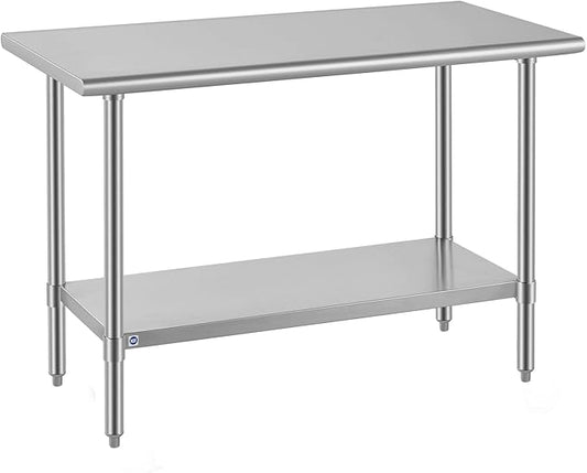 ROCKPOINT SS304 Top All Stainless Steel Table for Prep & Work 24x48 Inches, NSF Commercial Kitchen Heavy Duty Table with Adjustable Undershelf for Restaurant,Kitchen, Home and Hotel