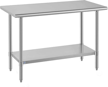 ROCKPOINT All Stainless Steel Table for Perp & Work 24x48 Inch,Commercial Heavy Duty Workbench with Stainless Legs & Adjustable Undershelf, 830 lb Capacity for Restaurant,Home and Outdoor Kitchens