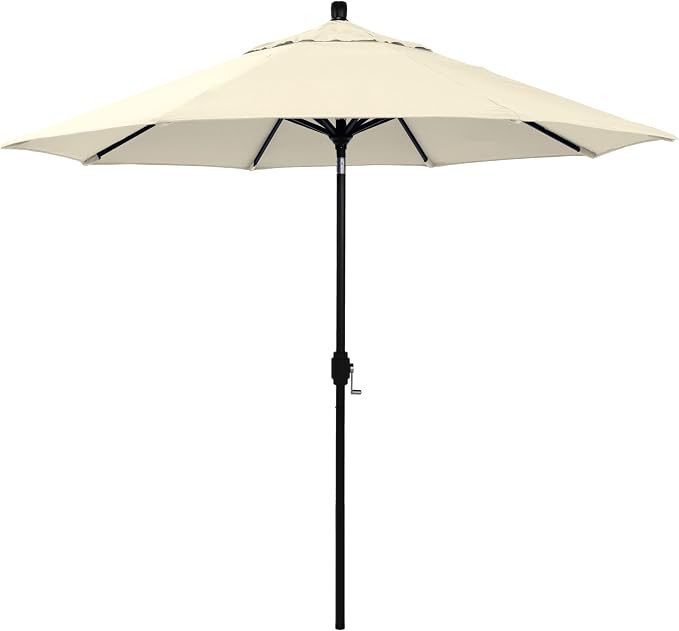 California Umbrella 12-Year-Non-Fading, 9Ft Premium Sunbrella Patio Umbrella, Hand-Crank, Button-Tilt, Black Frame, Canvas Fabric