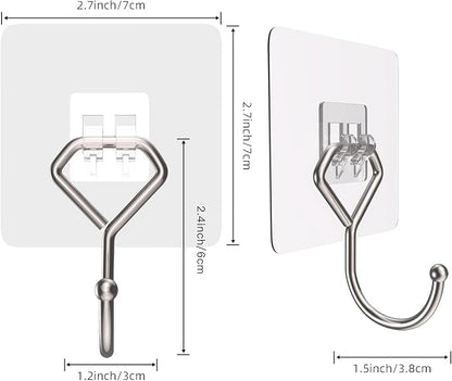 Large Adhesive Hooks 44Ib(Max), Wall Hooks Self-Adhesive Traceless Clear and Removable, Waterproof and Rustproof Hooks for Hanging for Home Bathroom Kitchen Office and Outdoor, 10-Pack
