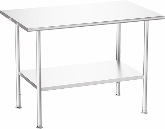 Atelicf NSF Stainless Steel Prep Table 30X48 inch, Rounded Flat Top | Commercial-grade table for restaurants, kitchens, food trucks, breweries, bars, garages, and outdoor BBQ