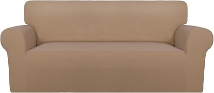 PureFit Super Stretch Sofa Slipcover – Spandex Non Slip Soft Couch Sofa Cover, Washable Furniture Protector with Non Skid Foam and Elastic Bottom for Kids, Pets (Oversized Loveseat, Camel)