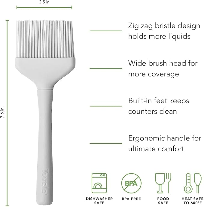 Tovolo Silicone Basting Brush for Cooking and Pastry, Flex Core Oyster Gray Silicone Pastry Brush Oil Egg Wash Spreader, BBQ Sauce Marinade Meat Cooking Brush Heat Safe 600F Grilling Utensil